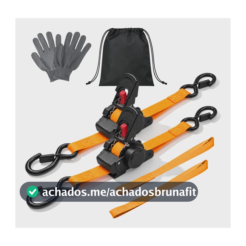 Kit Cinta Catraca Automática Retrátil 800kg Luvas Mais Bolsa Laranja/2 Unidade