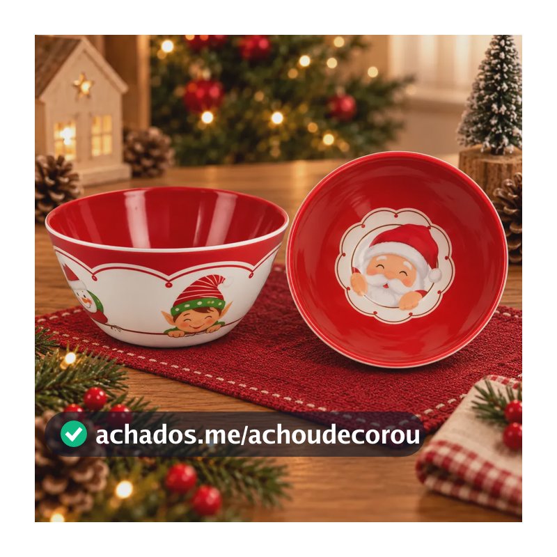 Bowls Estampas Natalinos 750ml Decoração Mesa De Natal Vermelho Papai Noel