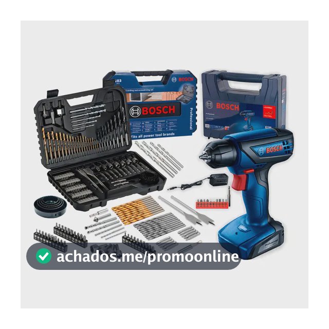 Furadeira Parafusadeira Sem Fio De 6mm Bosch Gsr 1000 Smart C/ Maleta + Jogo Kit Pontas Brocas 103 Peças Bosch