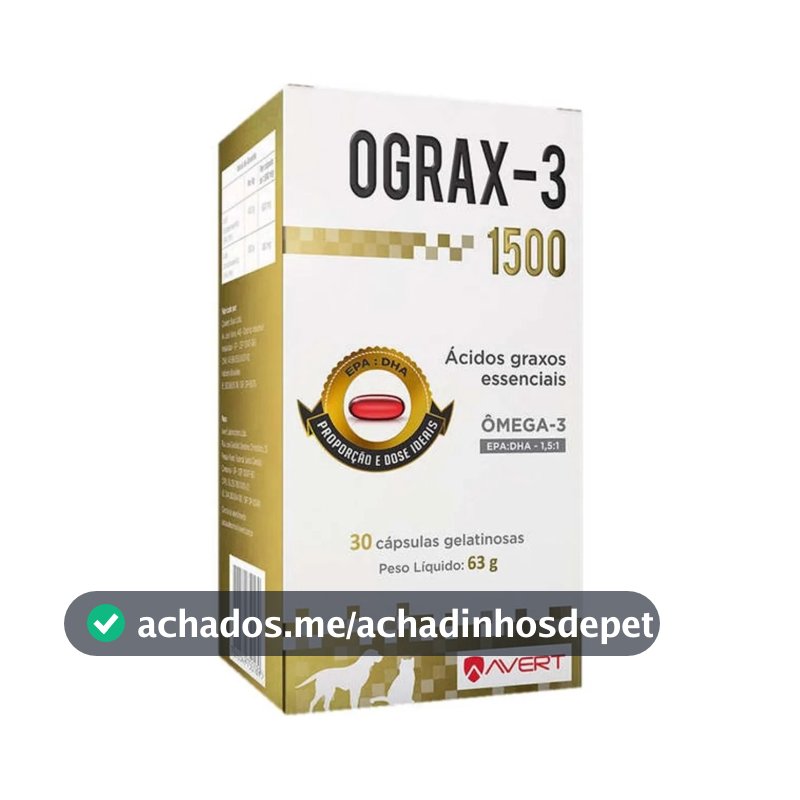 Ômega 3 Avert Ograx-3 1500 Cães/Gatos 30 Cápsulas