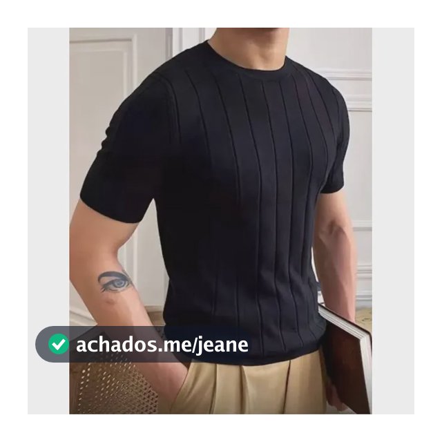 Camiseta Masculina Básica Canelada Manga Curta Tricot Modal