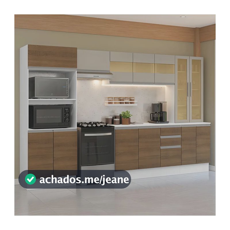 Armário Cozinha Completa 100% Mdf 310 Cm Smart Madesa 04 Brc Cor Branco/Rustic/Crema