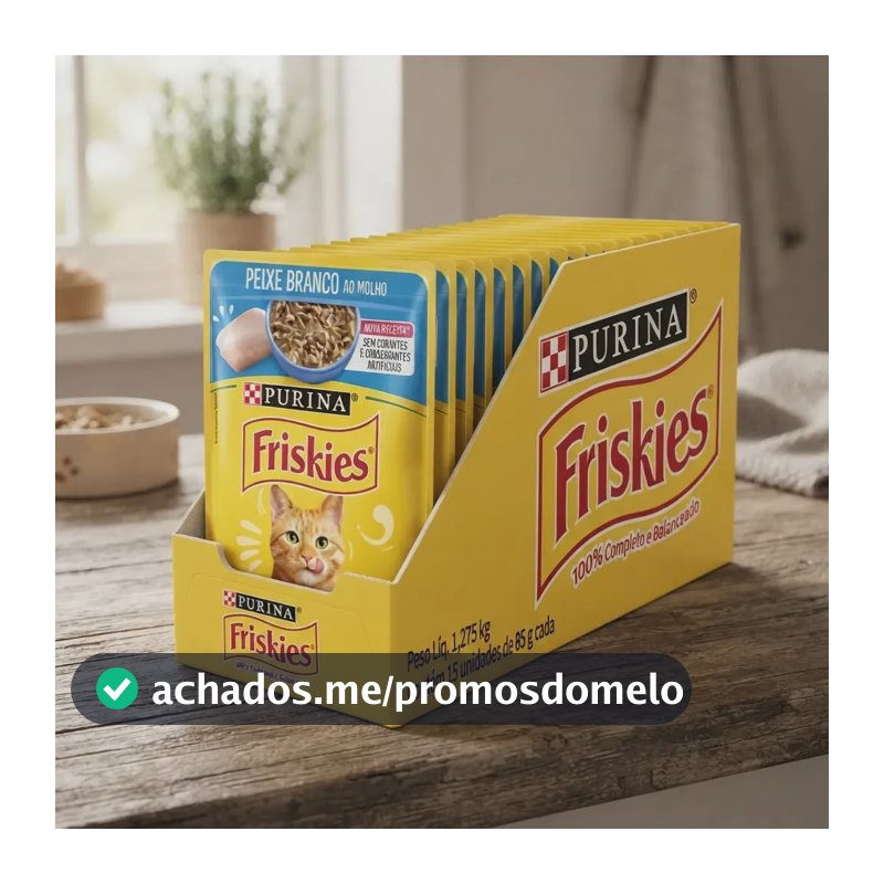 Ração Úmida Gatos Peixe Branco Molho 85g 15 Sachês Friskies