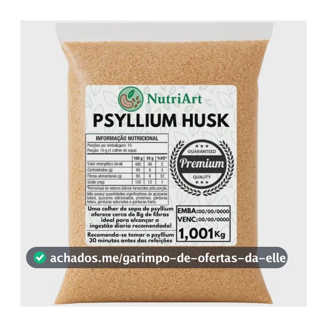 Psyllium Husk 1 Kg Fibra Natural (100%) - Psillium Qualidade Premium Nutri Art Tradicional