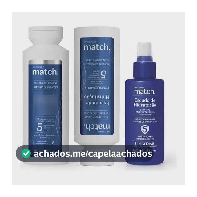 Kit Match Shampoo + Cond + Leave In Escudo De Hidratação