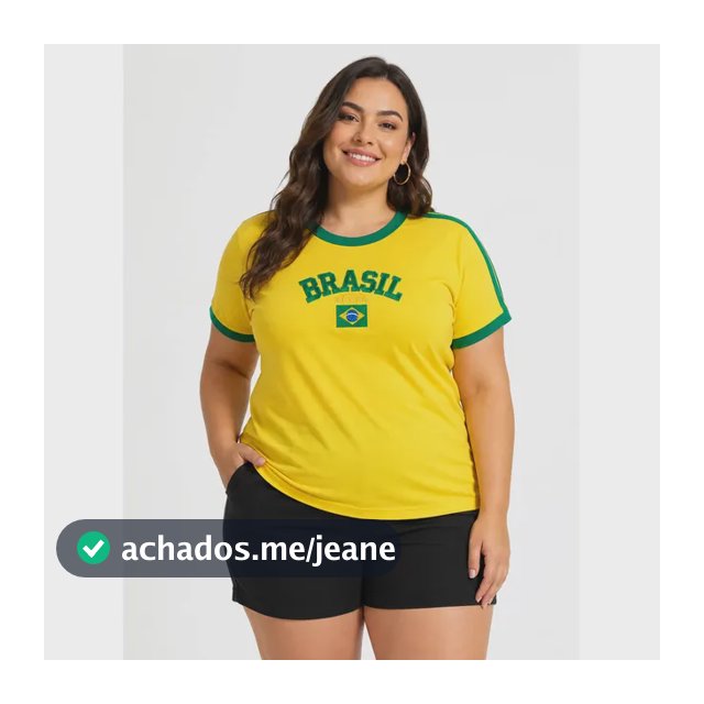 Camiseta Feminina Plus Size Bandeira Brasil Amarelo G2