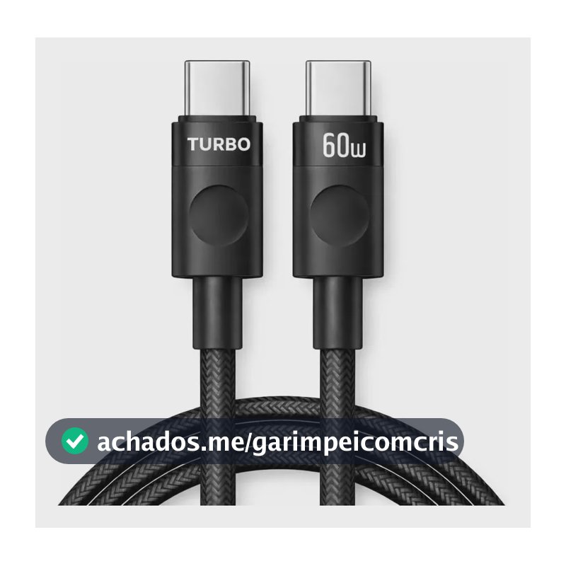 Cabo Carregador Usb-c Tipo C Turbo 60w Carga Rápida Nylon Trançado Premium 1M Resistente Compatível Samsung Xiaomi Motorola iPhone 15 16 17 18 Notebook Tablet Transferência Dados Eletric Teck