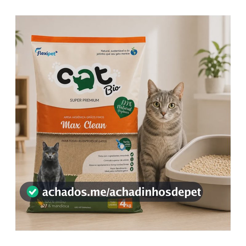 Areia Vegetal Para Gatos Catbio 4kg Grãos Finos Max Clean