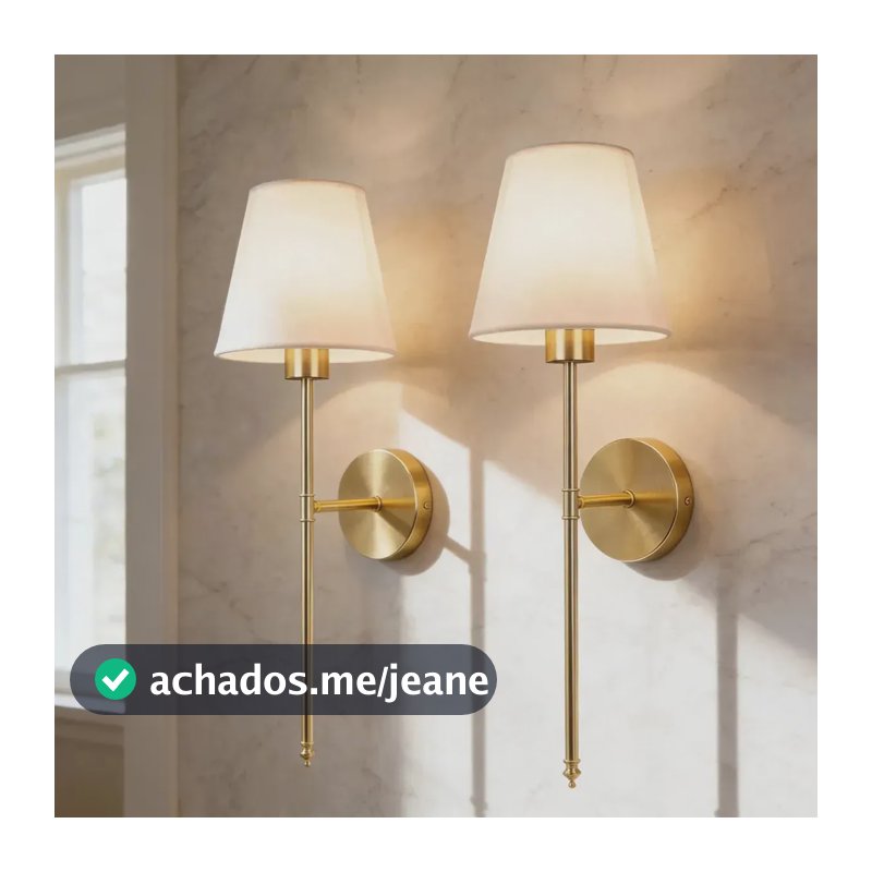 voltis - Kit 2 Arandelas de Parede Douradas para Quarto com Cúpula de Tecido