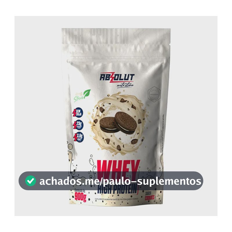 Whey Protein Concentrado High Protein Pouch 900g Cookies - Absolut Nutrition - Ganho De Massa Muscular Hipertrofia