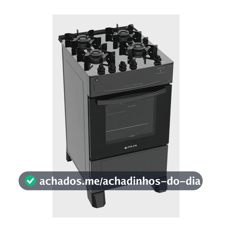 Fogão 4 Bocas Atlas Mônaco Top Glass com Mesa de Vidro e Acendimento Automático Preto Bivolt
