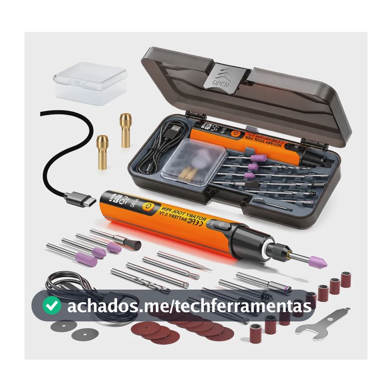 Caneta Micro Retífica 16000rpm Display Usb-c Gravação Artesa 5v 6