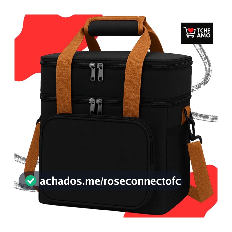 Bolsa Térmica Marmita Lancheira Alça Transversal Ajustável Removível 2 Compartimentos Organiza Conserva Seus Alimentos Quente ou Frio Cor Preto Tche Amo