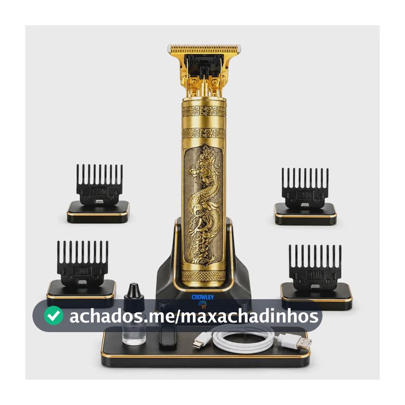 Maquina Maquininha Dragao Acabamento Cortar Cabelo Aparador Barba Pelos Elétrica Sem Fio Recarregavel - Crowley