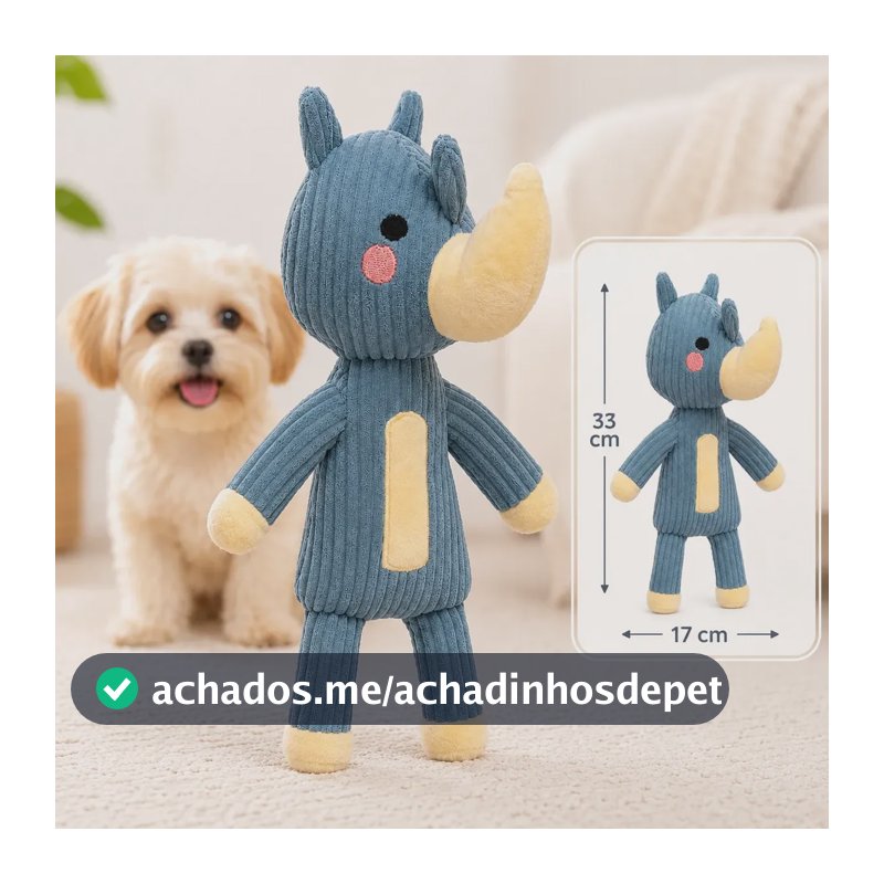 Brinquedo Pelúcia Pet Mordedor Apito Cachorro Caes Diversão Azul-aço Rinoceronte