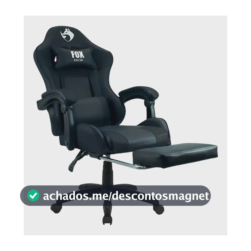 Cadeira Gamer Fox Racer Zerda Com Apoio De Pés Branca - W20 Preto Couro Sintético