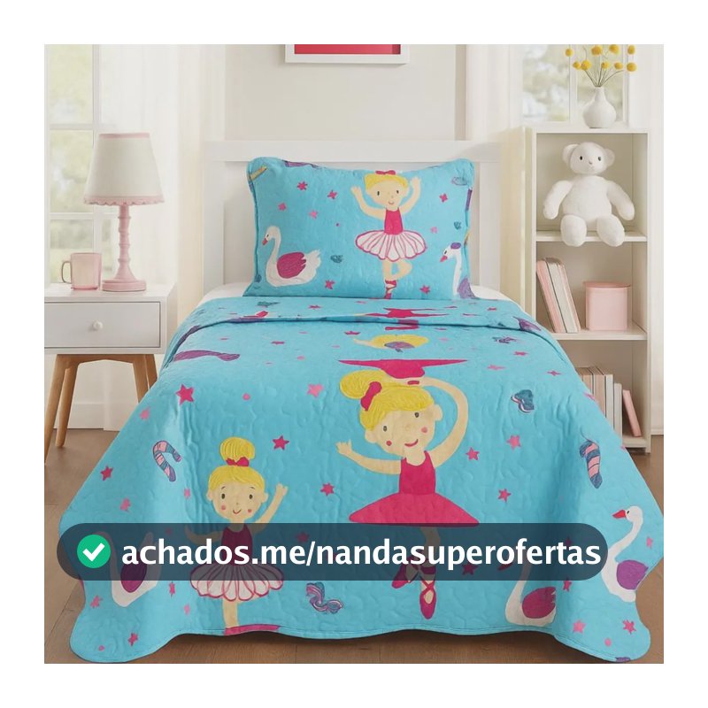 Kit Colcha Cobre Leito Infantil Menino Menina Solteiro 2 Pçs Cor Azul-celeste Bailarina