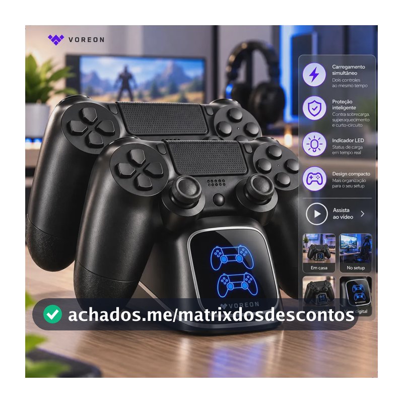 Carregador Controle Para PS4 Base Dupla Compatível Playstation 4 Slim Pro Suporte 2 Controles Simultâneos Visor Digital Estação Dock Carga Rápida Cabo USB Voreon