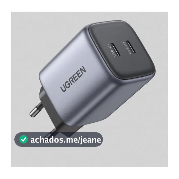Carregador Turbo Gan Ugreen Nexode 2 Usb-c 45w Pd Cinza-escuro
