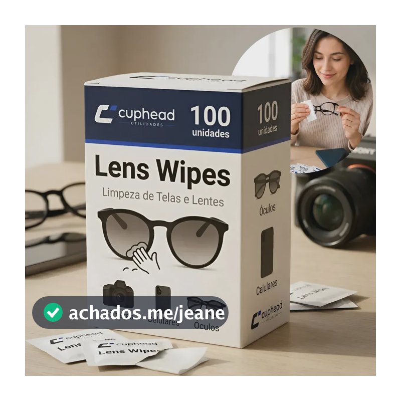 Kit 100 Lenços Umedecidos Antiembaçante Lens Wipes Limpeza Lentes Óculos Câmera Descartável Cuphead
