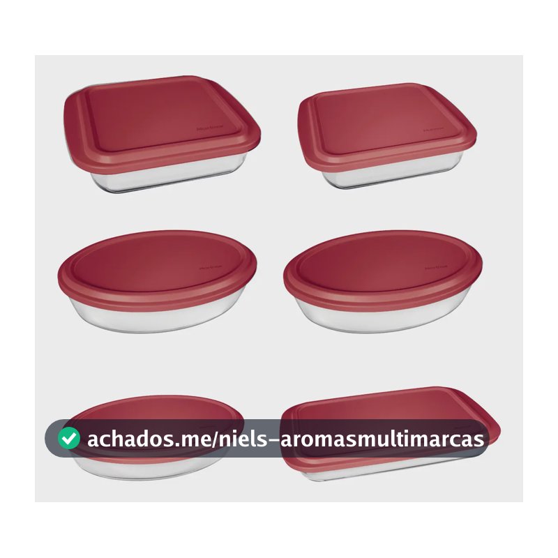 Conjunto Assadeiras 6 peças com Tampa Vermelha Marinex