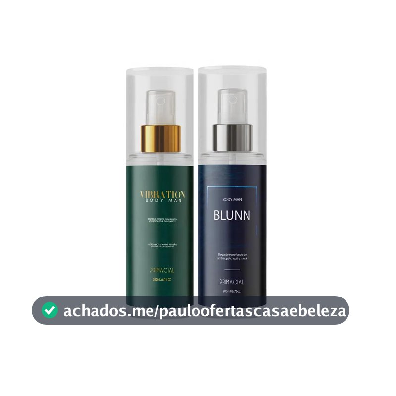 Kit Body Splash Masculino Vibration E Blunn 200ml - Primacial Perfume Bergamota Limão