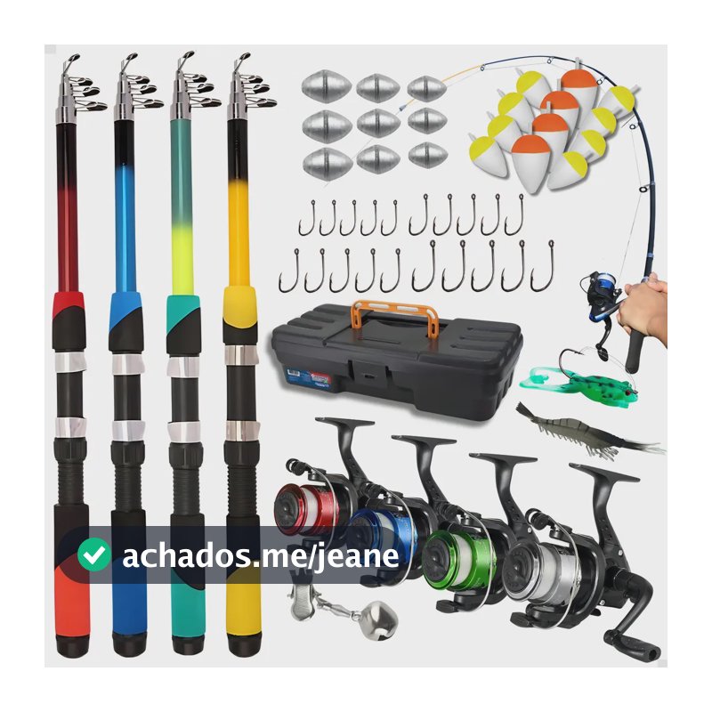 Kit De Pesca Completo Pescamping com 4 Varas Telescópicas, Molinetes e Acessórios