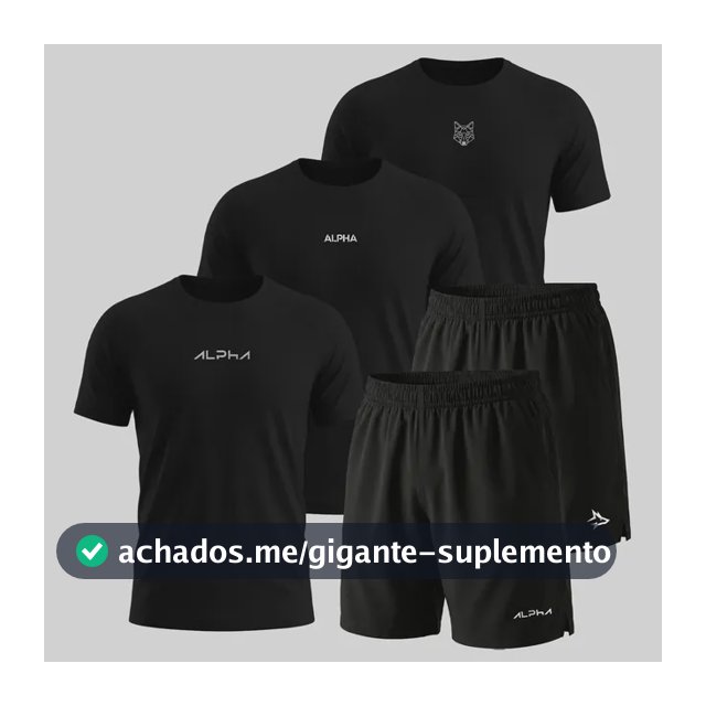 Kit 5 Peças All Black Dry 3 Camisetas E 2 Bermudas Alpha