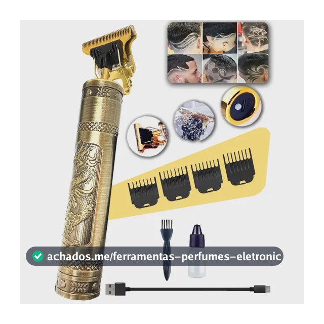 Máquina De Cortar Cabelo E Aparador De Barba Dr. Hank Dourado Lâmina T Sem Fio Recarregável Usb, 4 Pentes 1 Ao 4 Mm Motor Potente