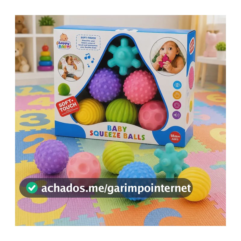 Kit 6 Bolas Tátil Bebê Sensorial Mordedor Montessori