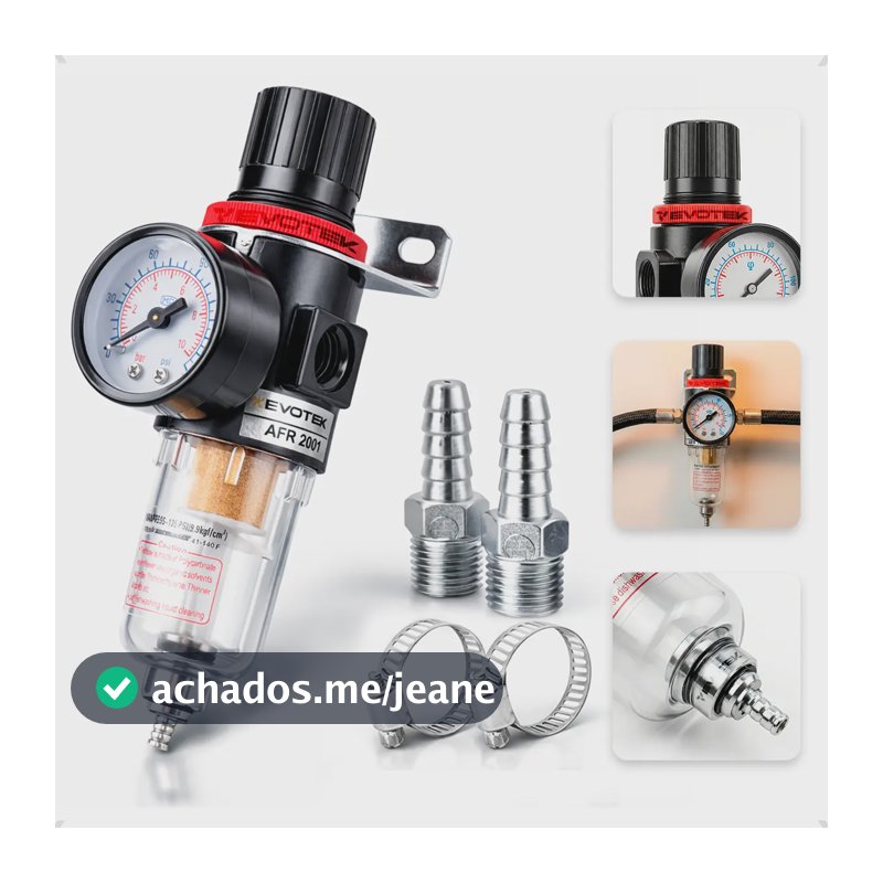 Evotek Filtro Eliminador Água Regulador Ar Compressor Pressão 1/4' Manômetro Medidor