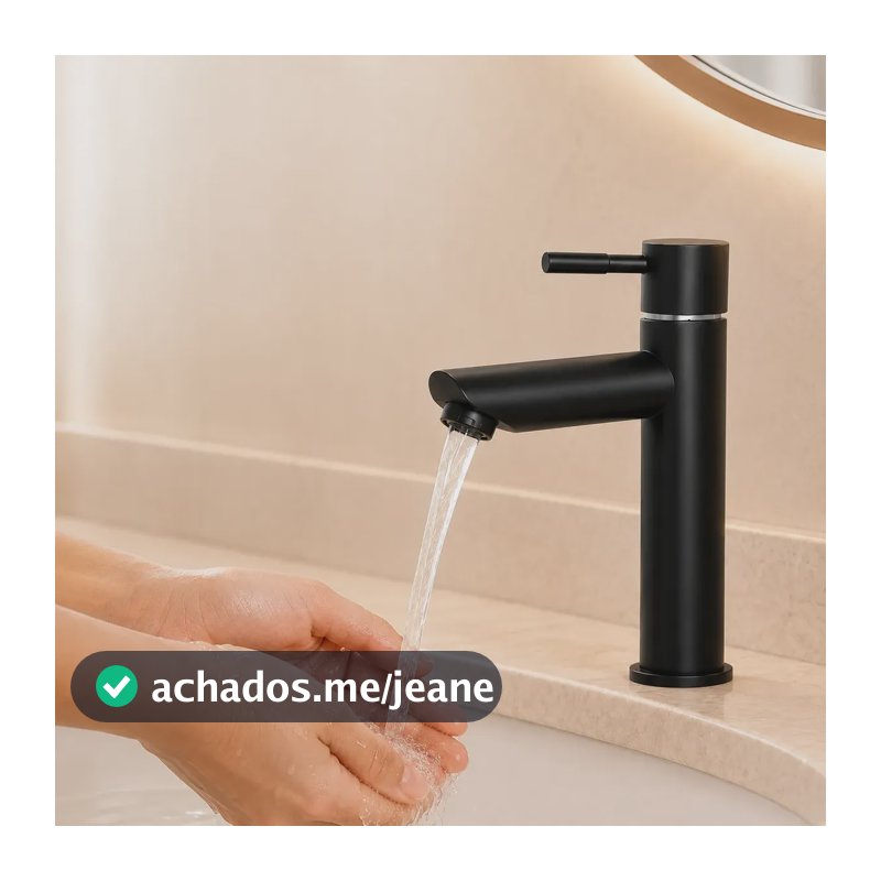 Heemli Torneira Lavatório Água Fria Aço Inox Banheiro Preto Fosco