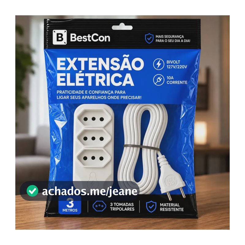 Extensão Elétrica 3 Metros com 3 Tomada Bivolt Branco Bestcon