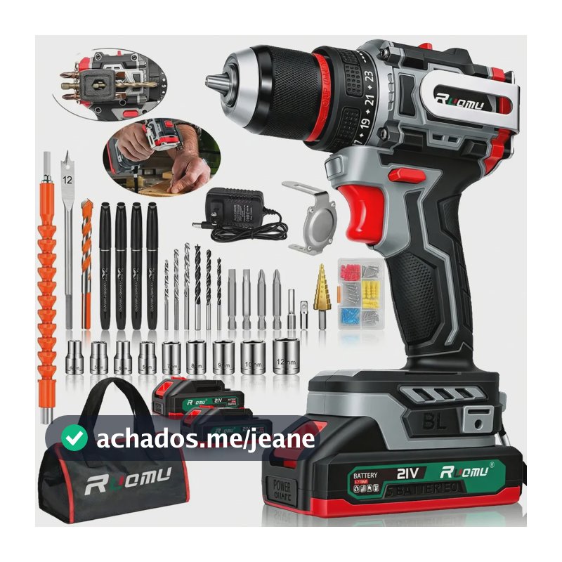 Parafusadeira Furadeira De Impacto Brushless Sem Fio 21V 2 Baterias
