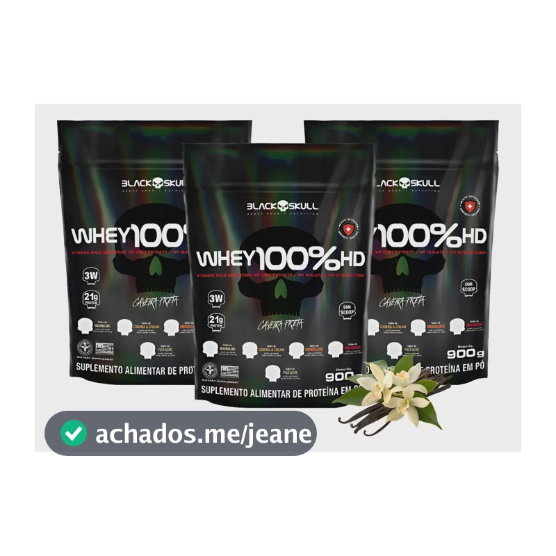 Whey Protein 100% Hd Kit 3 Unidades Suplemento Black Skull Sabor Baunilha