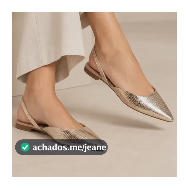 Sapatilha Mule Feminina Bico Fino Conforto Textura Bege Ouro