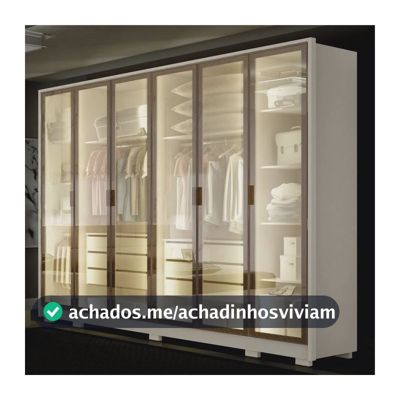 Guarda-roupa Casal 6 Portas Reflectas Com Led 6 Gavetas Mdf Off White