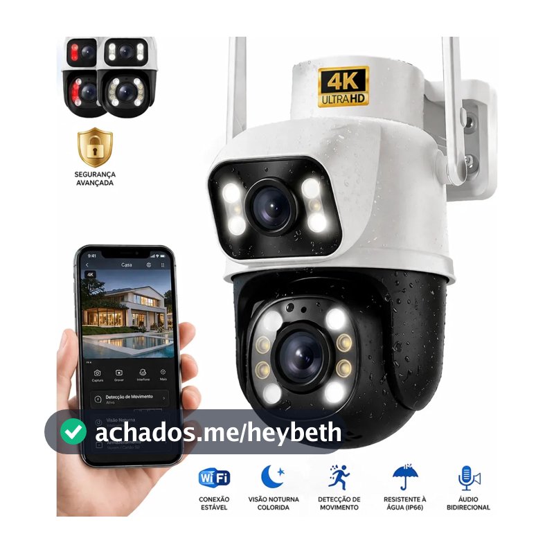 Câmera de Segurança Wi-Fi iCSee/Yoosee A28B 4K Dupla Lente Visão Noturna Colorida Full Hd Externa Prova D'água Ip66 Sensor Movimento Woosh