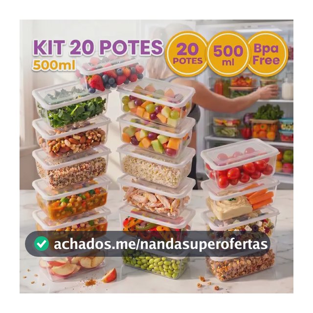Kit 20 Potes 500ml Transparente Marmita Fitness Bpa Free Reutilizável Tampa Hermética Micro E Freezer Mantimentos Ponte Lar Utilidades