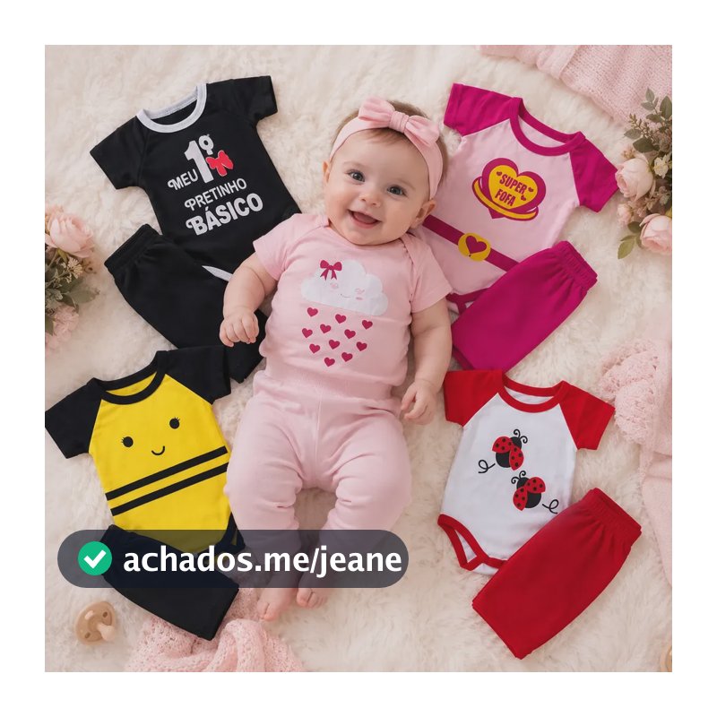 Kit Body Bebê Menina Temático Manga Curta Com Calça Roupinha Rosa Body E Calça 2 - 7 Meses