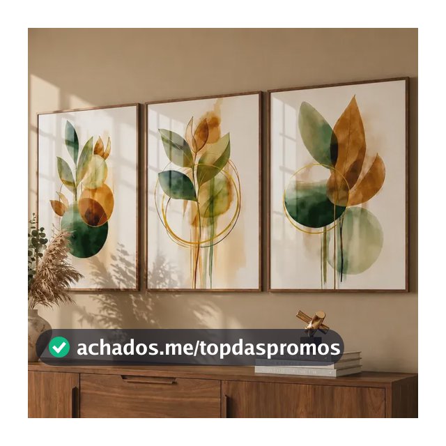 Quadros Decorativos Sala Quarto Flores Moldura Trio Folhas