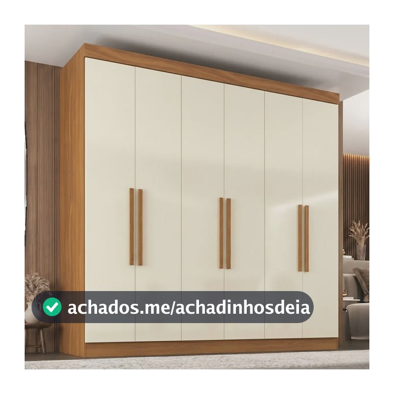 Guarda Roupa Casal Paris 6 Portas 2 Gavetas Paris Fh Cinamomo/off White