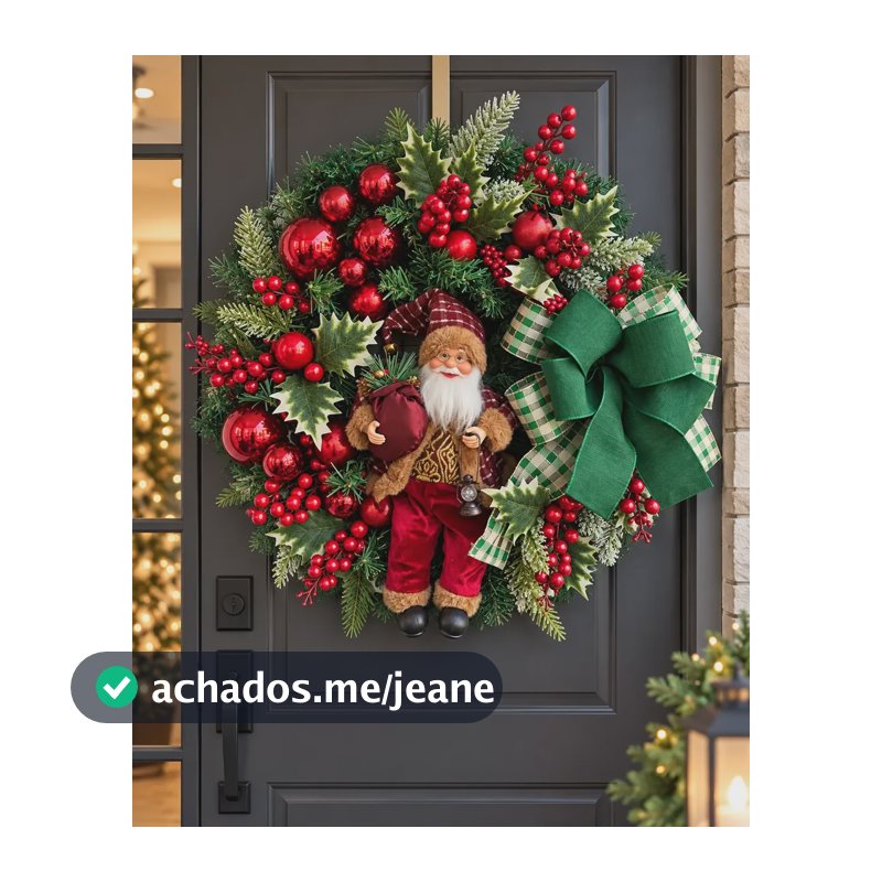 Guirlanda Natalina Enfeite D Porta Natal Papai Noel Led 50cm
