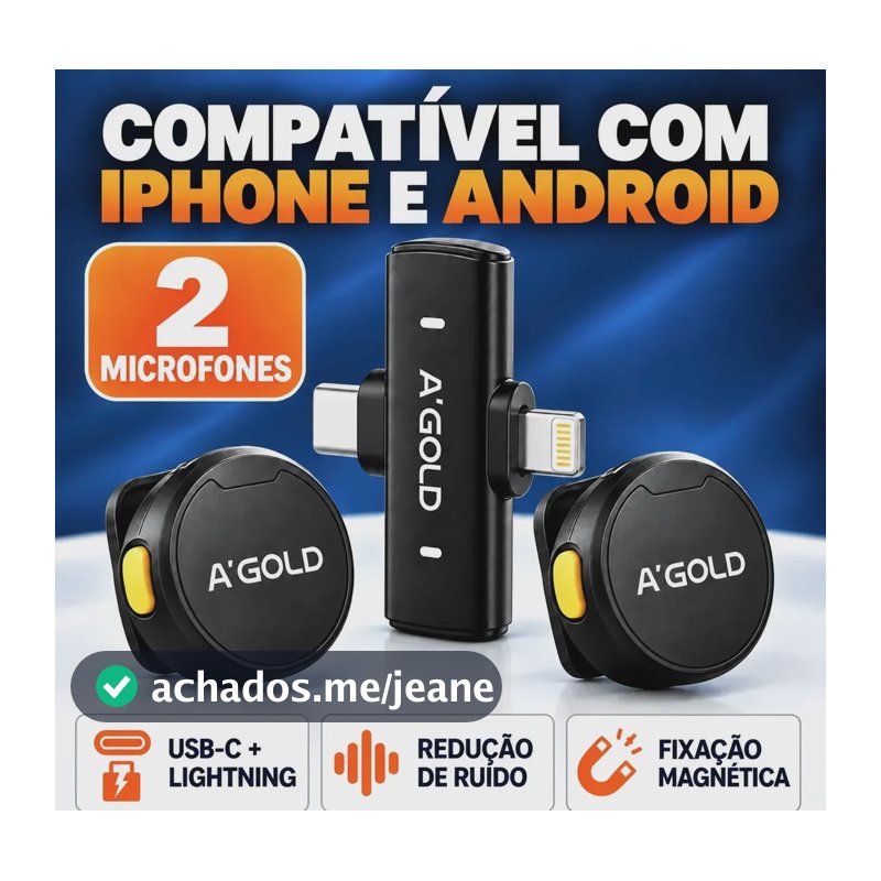 Microfone Lapela Sem Fio Duplo Magnético iPhone Android Preto