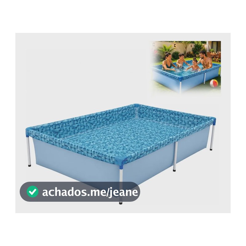 Piscina 1000 Litros Retangular Pvc Com Estrutura Aço P/ Casa Azul-aço Mosaico