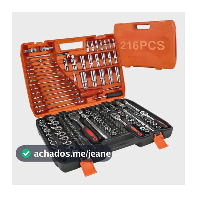Kit Jogo De Soquete Chave Catraca 216 Pcs Aço Cr-v Vermelho Laranja
