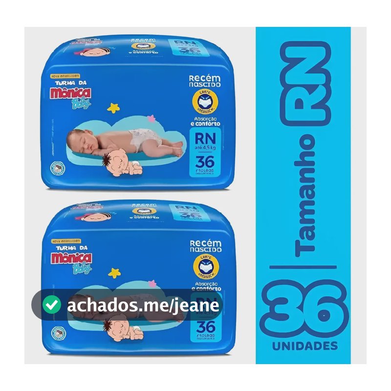 Kit 2 Pacotes De Fralda Turma Da Monica Rn Total 72 Unidades Recém-nascido (rn)