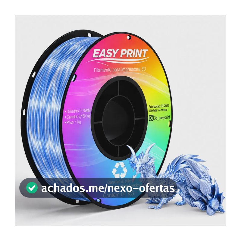Filamento Pla + High Speed Para Impressão 3d Rolo 1kg Easy Print 3d Cor Silk Azul/Prata