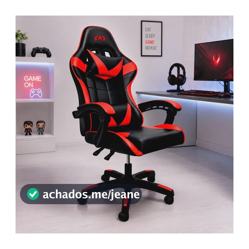 Cadeira De Escritório Gamer Ergonômica Reclinável Estofado Couro Sintético Altura Ajustável Cor Vermelho Oblivion Nienz
