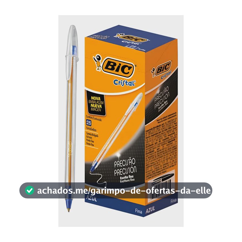 Caneta Bic Cristal Ponta Fina 0.8mm Azul Caixa C/ 25 Cor do exterior Transparente
